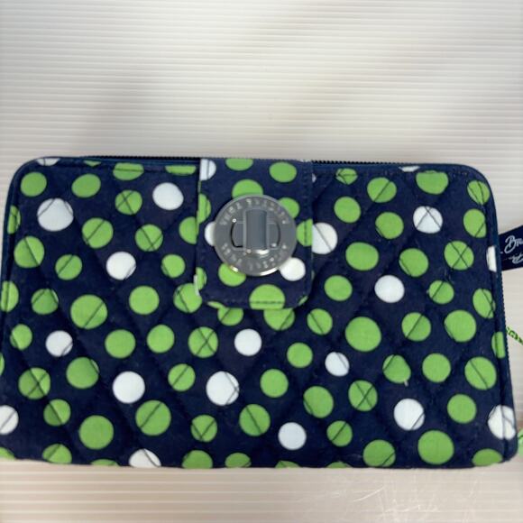 Vera Bradley Turnlock Wallet Lucky Dots Navy Green Quilted Zip Wallet NWT - Picture 2 of 10